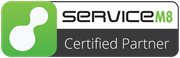 A ServiceM8 logo with a green abstract icon and the text
