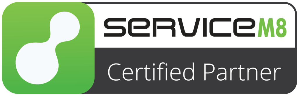 A ServiceM8 logo with a green abstract icon and the text