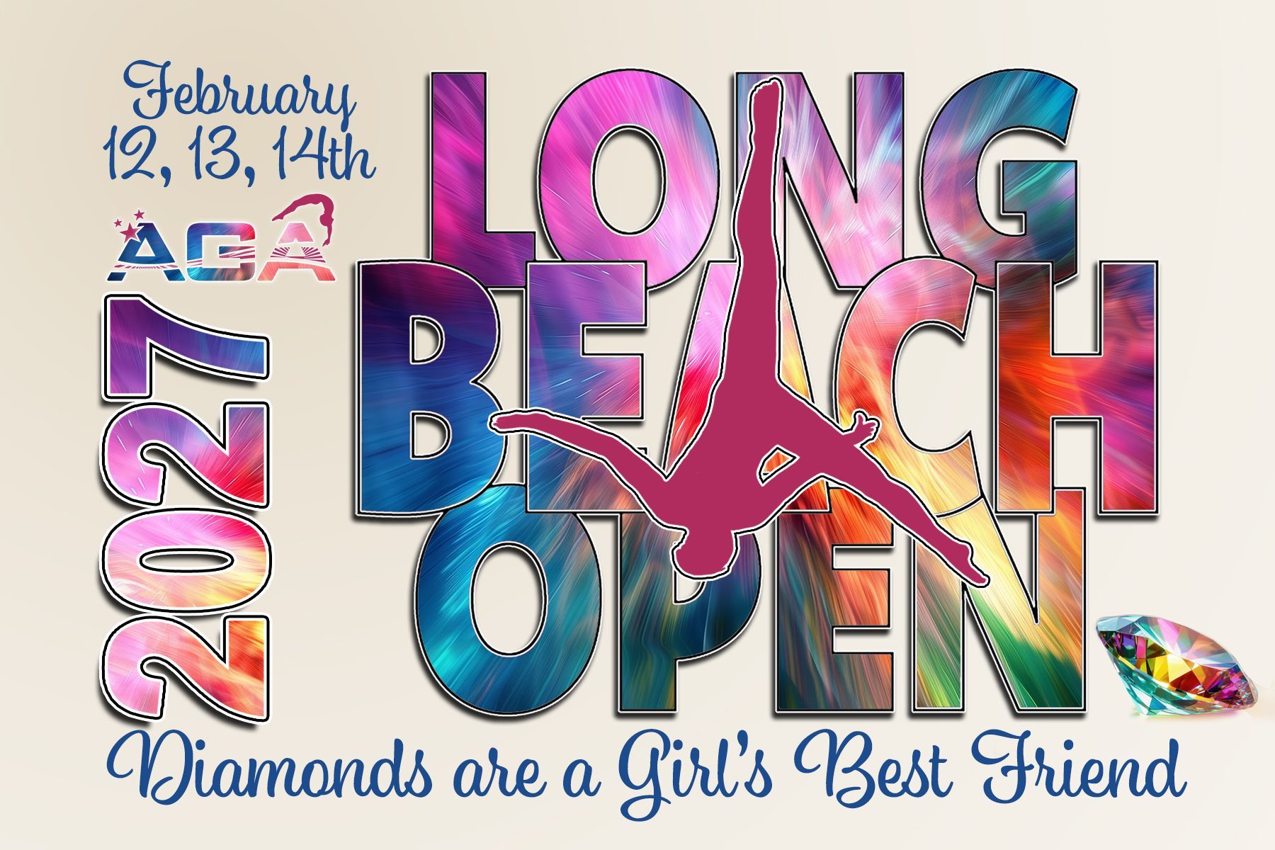 Long Beach Open 2024 beach volleyball poster with colorful text and sponsor logos