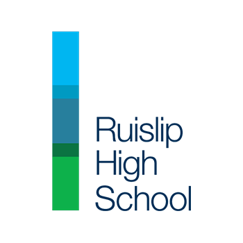The logo for ruislip high school is blue and green.