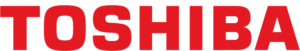 A red toshiba logo on a white background