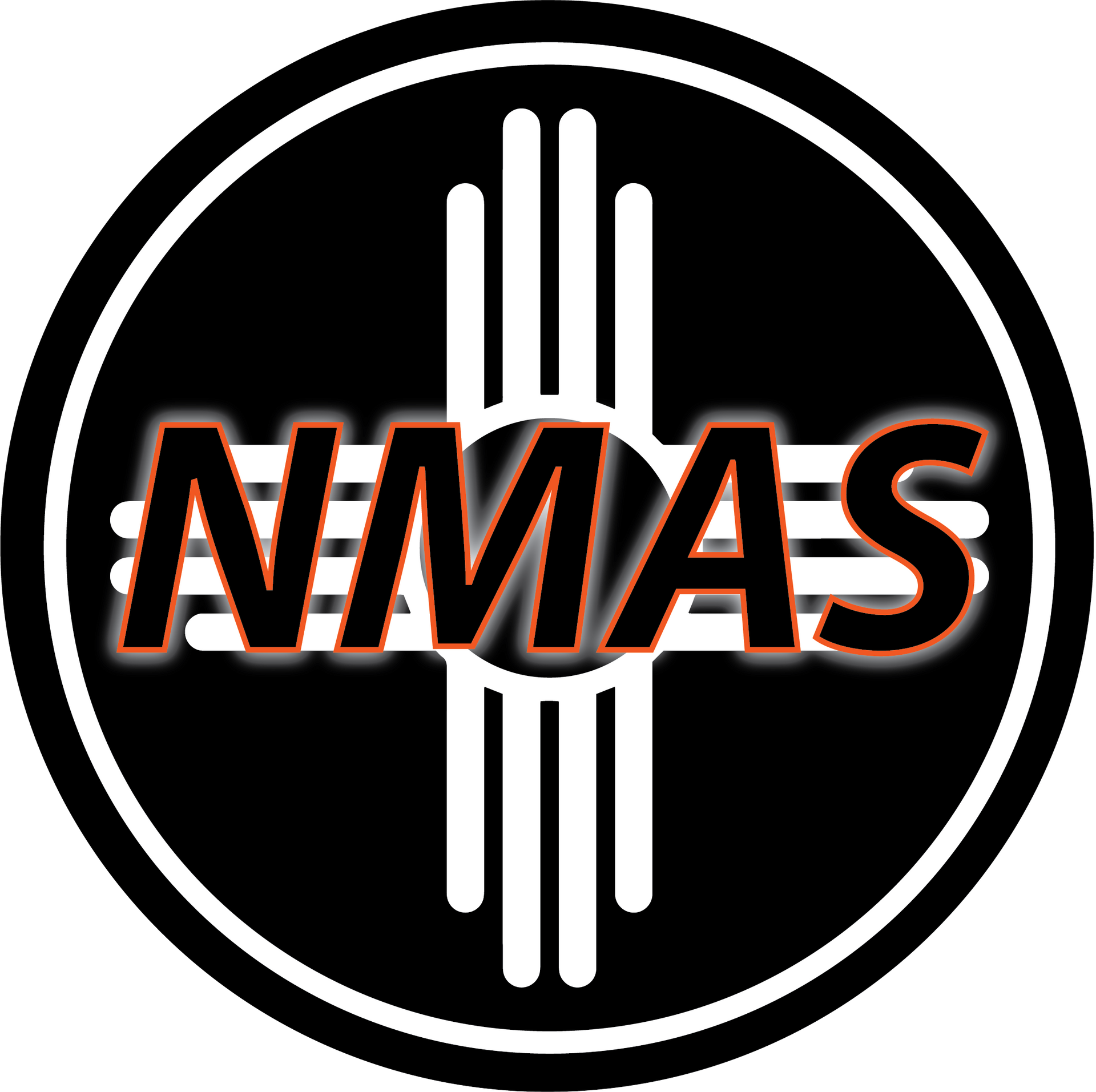 A black circular logo featuring the white Zia sun symbol with the letters 