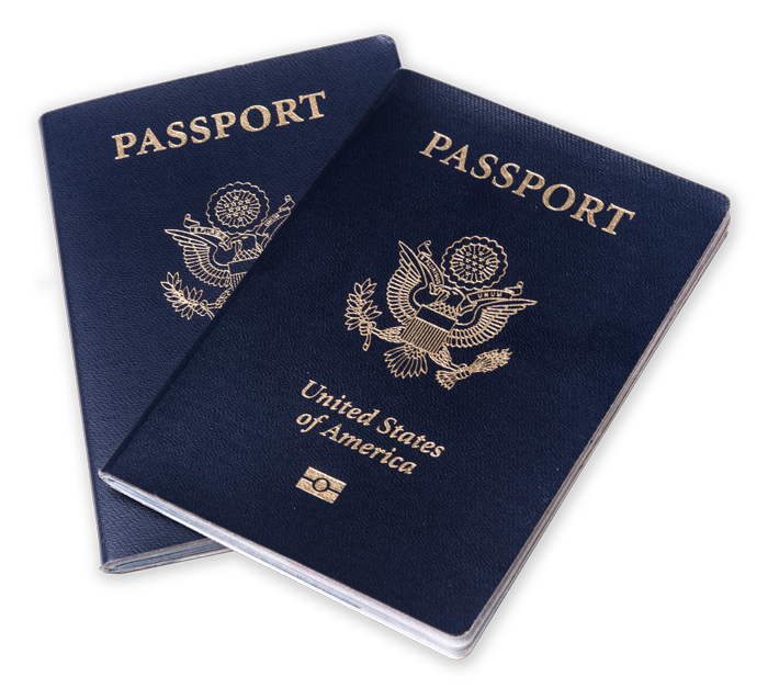 Two blue United States passports.