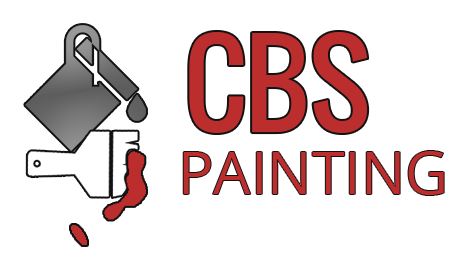 CBS Painting logo with a gray paint bucket, white roller brush, and red paint droplets