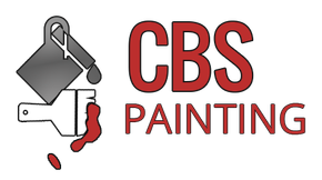 CBS Painting logo with a gray paint bucket, white roller brush, and red paint droplets