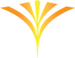 Abstract orange and yellow fan-shaped logo on a white background