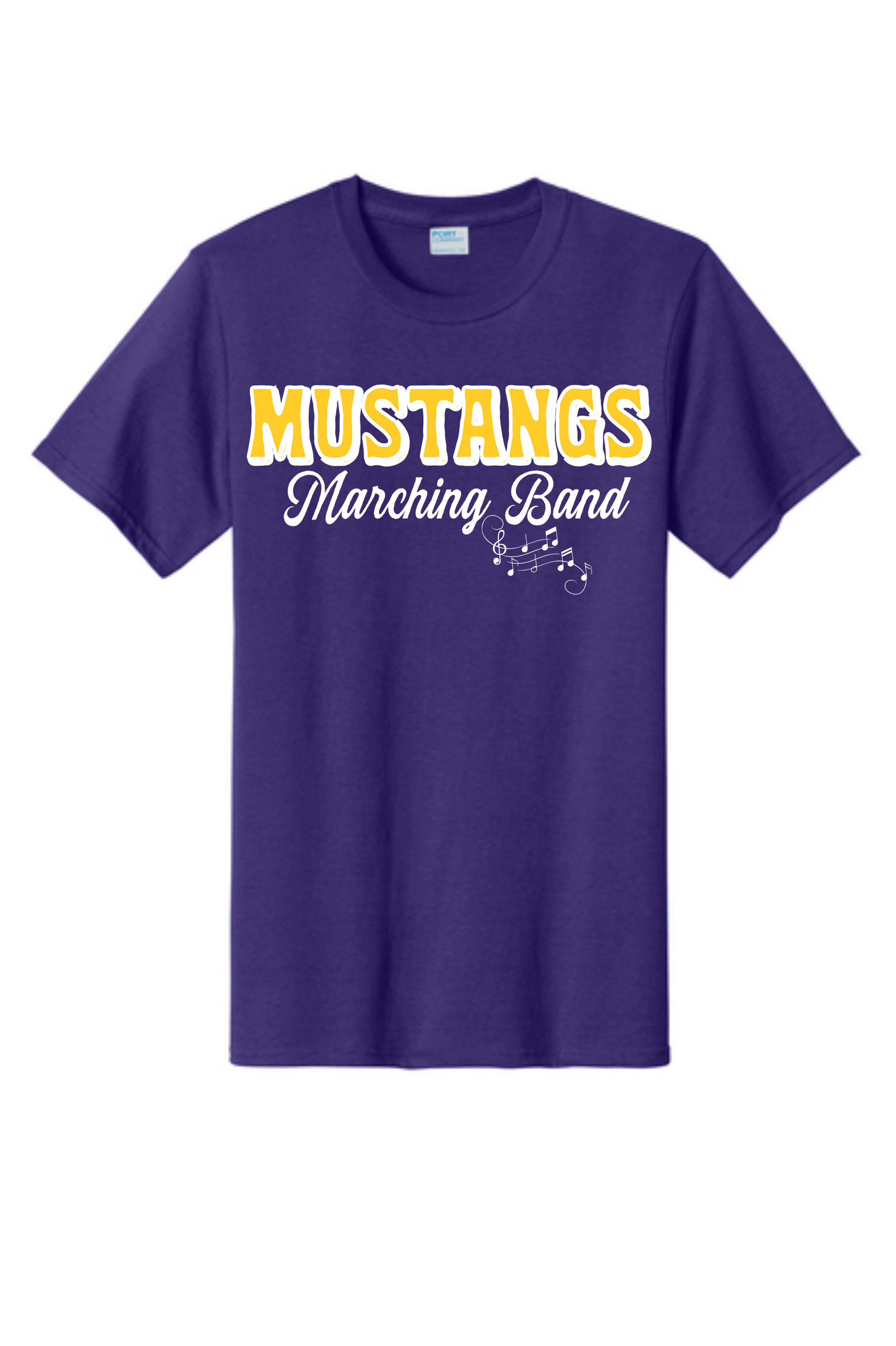 Purple T-shirt with the yellow text 