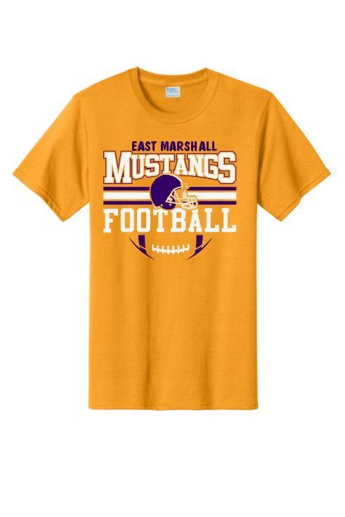 A gold short-sleeved t-shirt with 