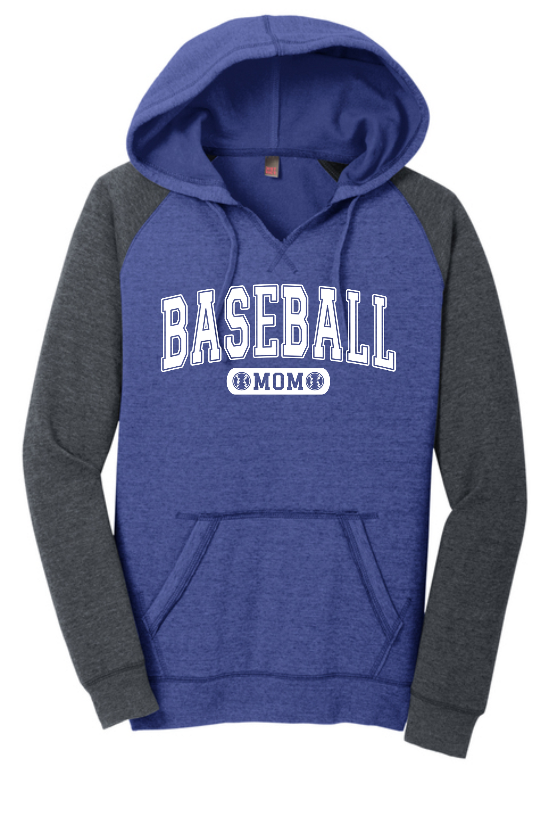 A red and grey hooded sweatshirt with white 