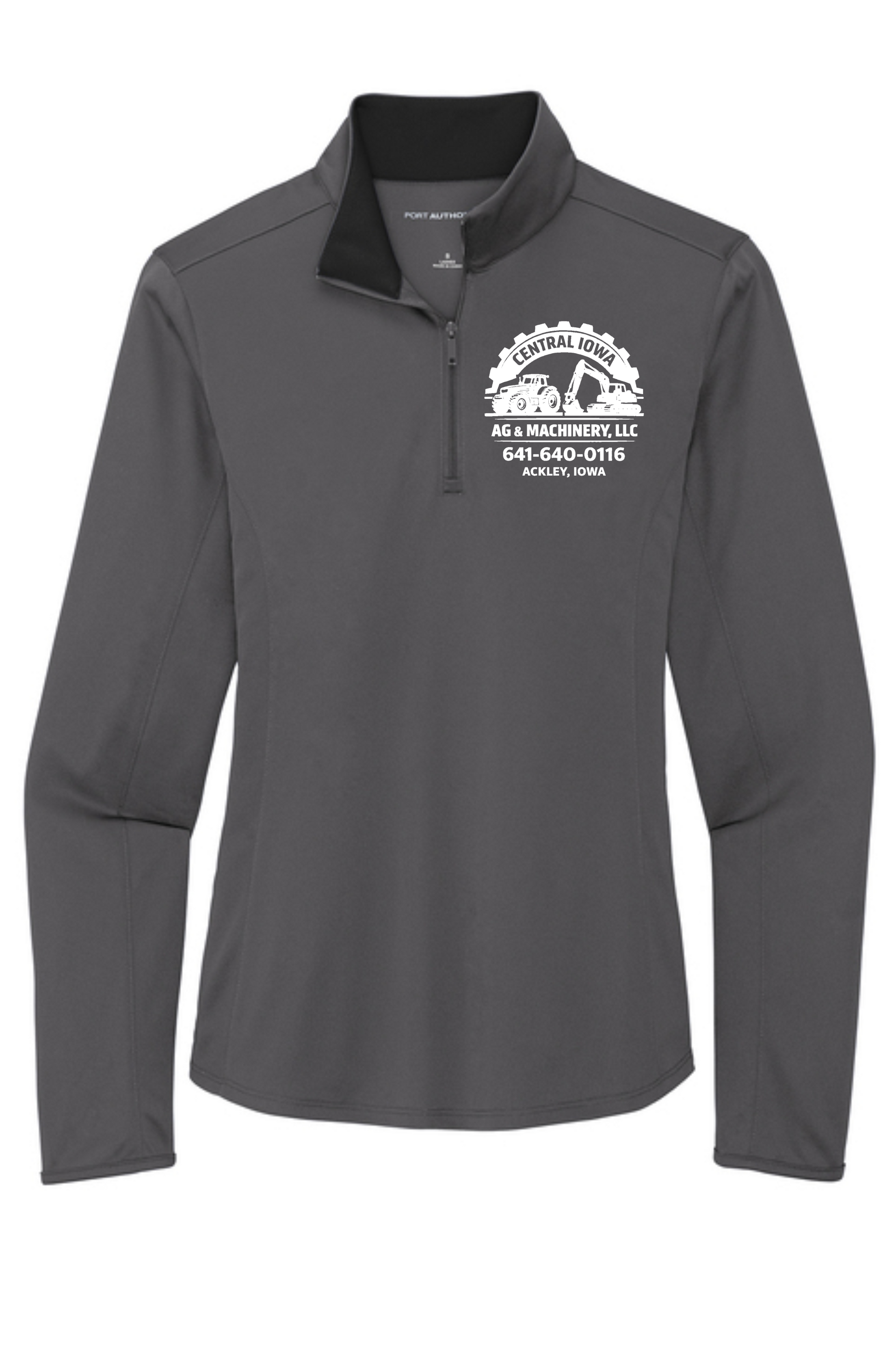Women's Steel Grey and Black Quarter zip 100% Polyester Double Knit