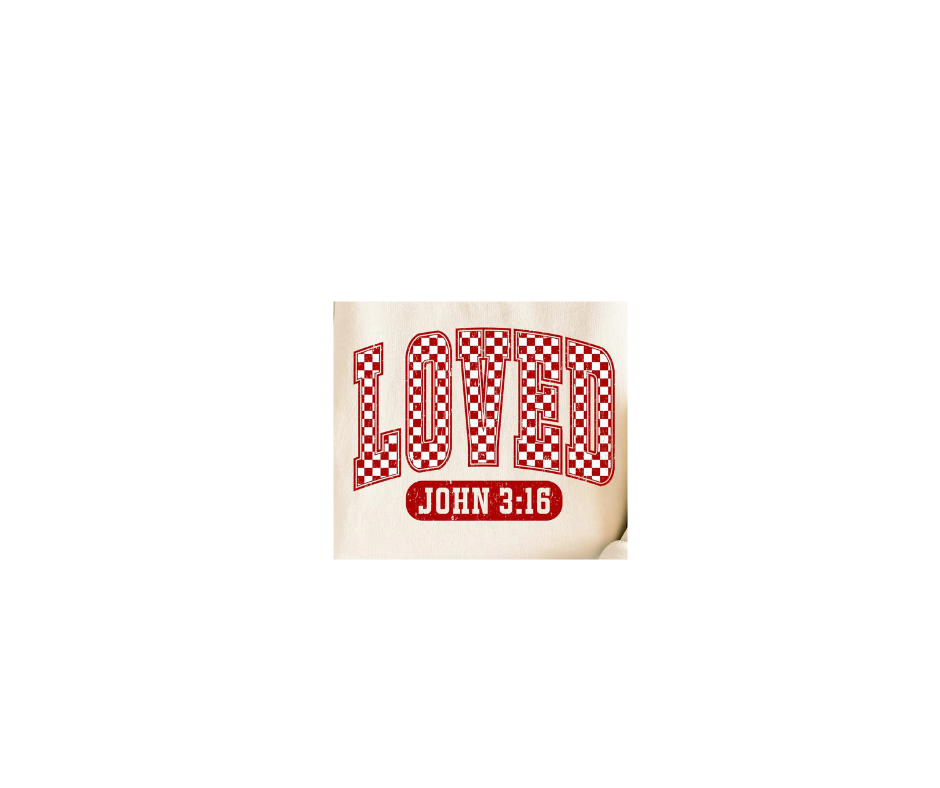 Red checkered text that reads 