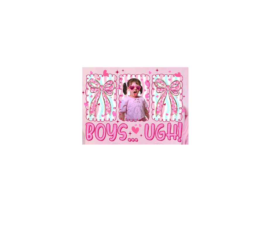 A pink graphic featuring two bows, a person wearing heart-shaped sunglasses, and the text 