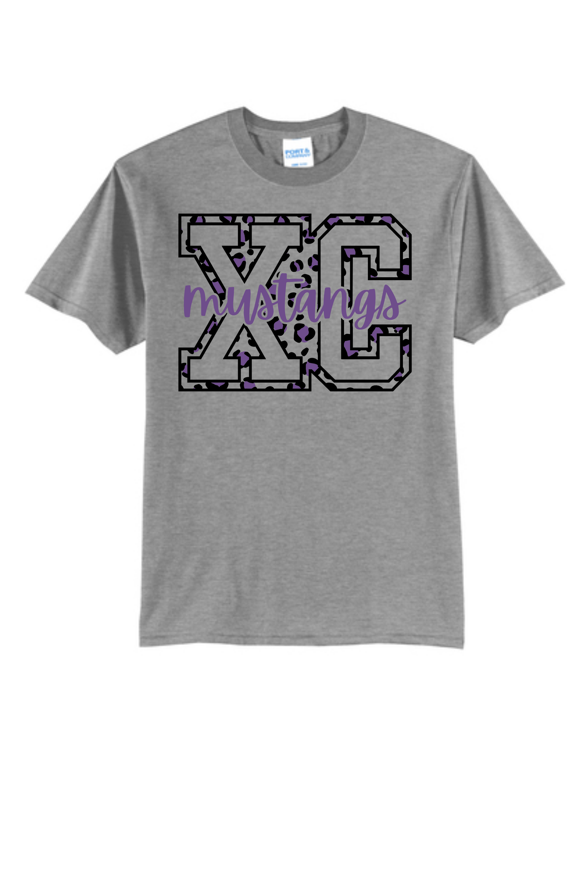 A gray t-shirt featuring a large black-and-white leopard print 