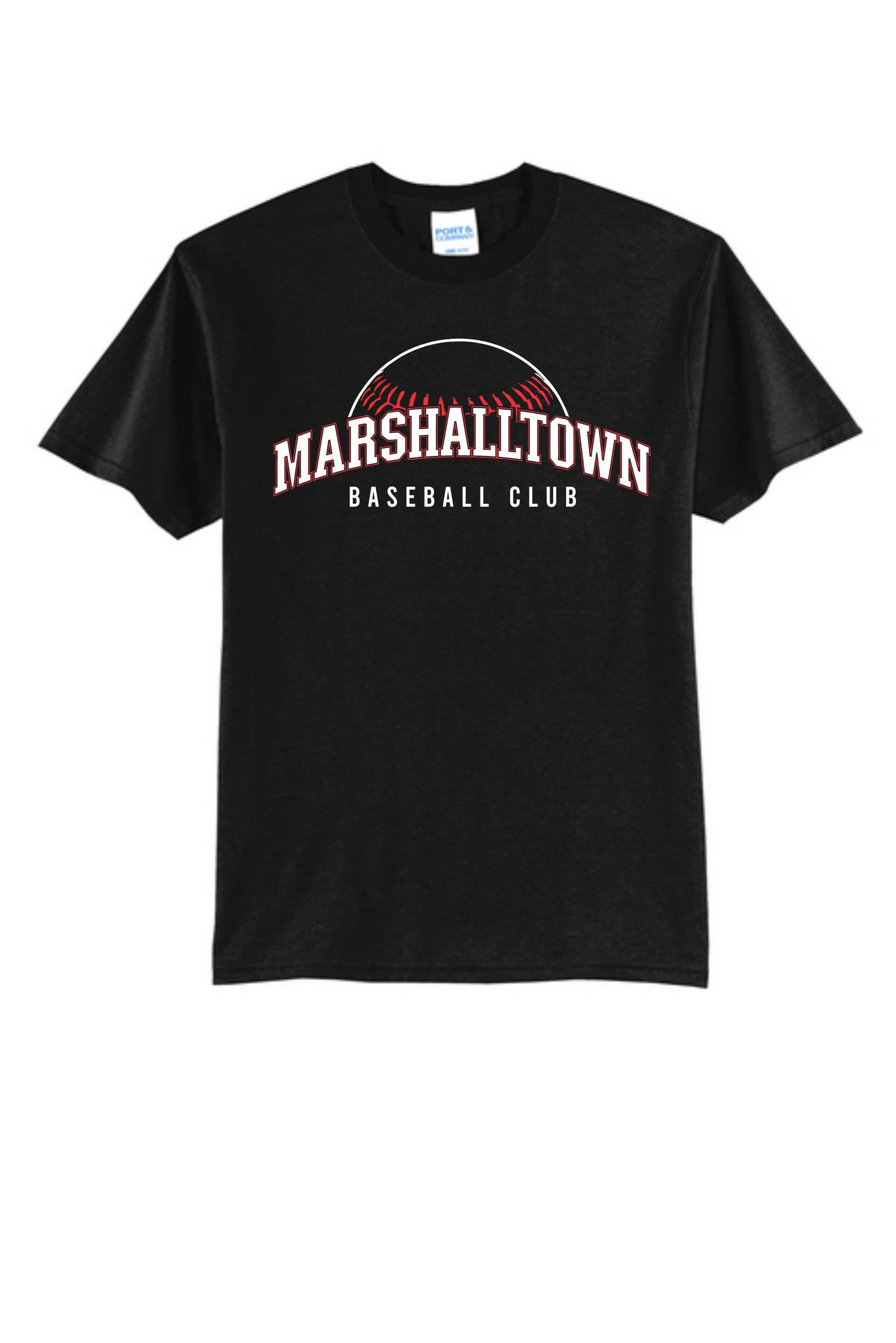 A black short-sleeved T-shirt with 