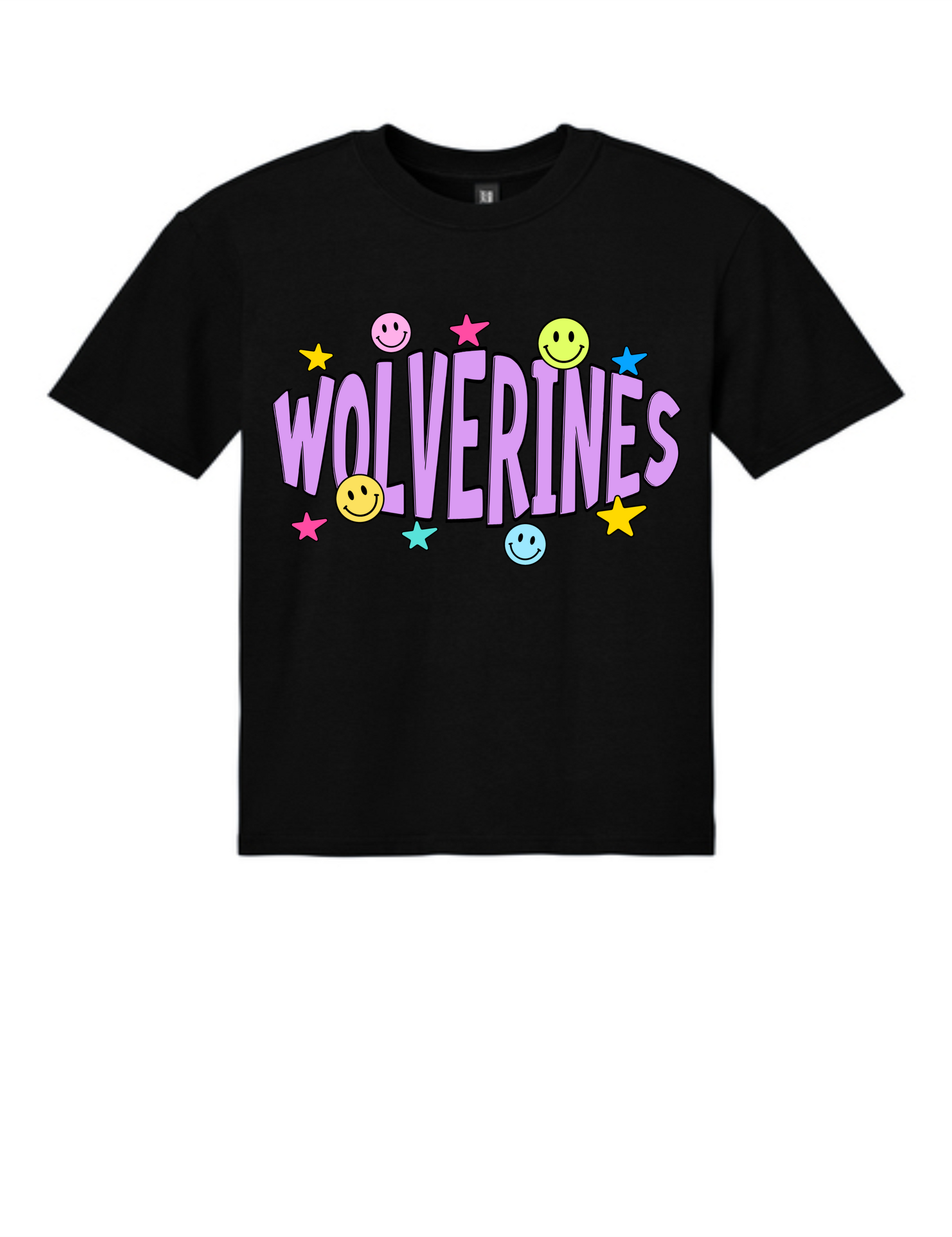 A black short-sleeved t-shirt featuring the word 