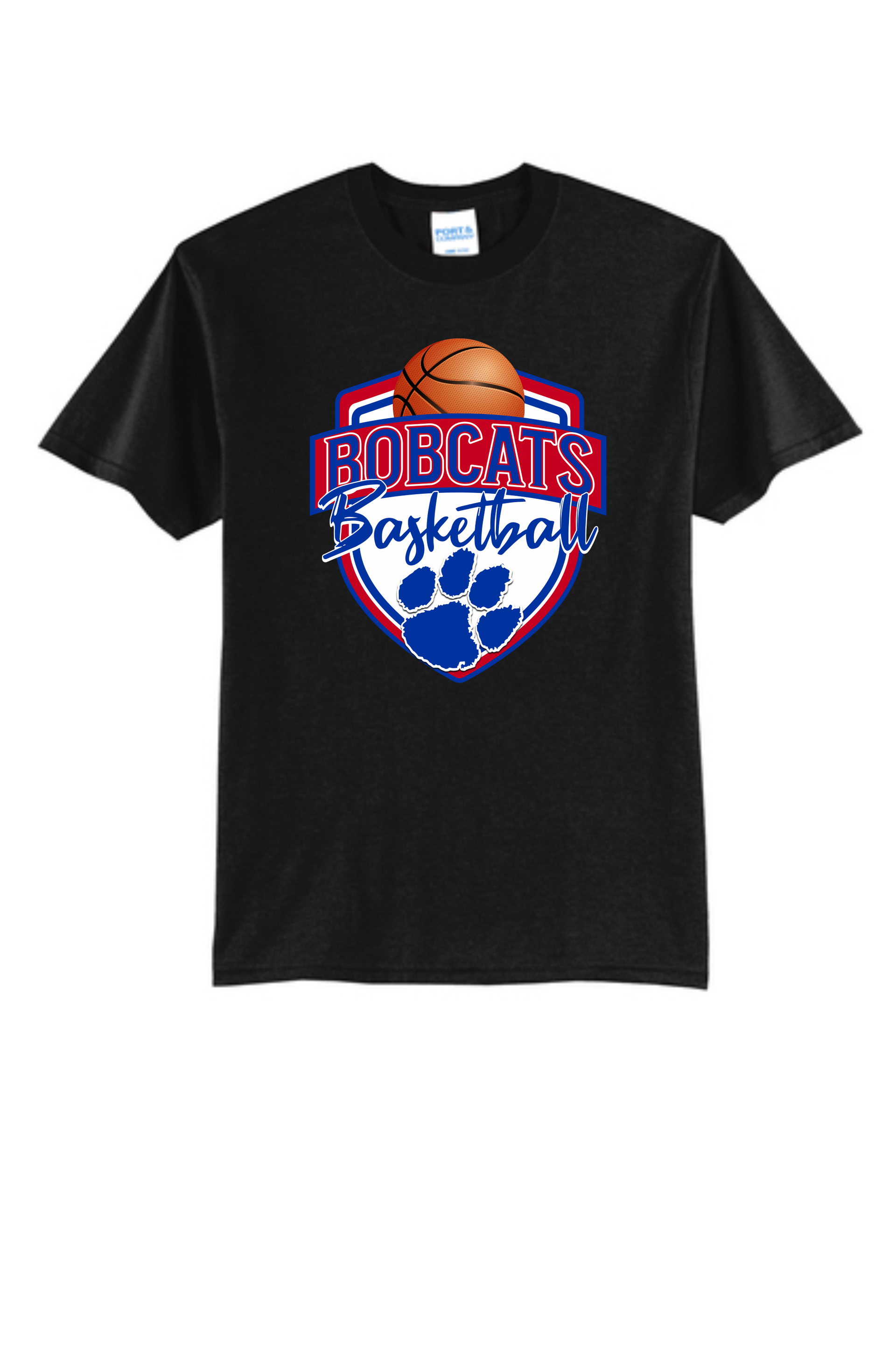 Black T-shirt featuring a 