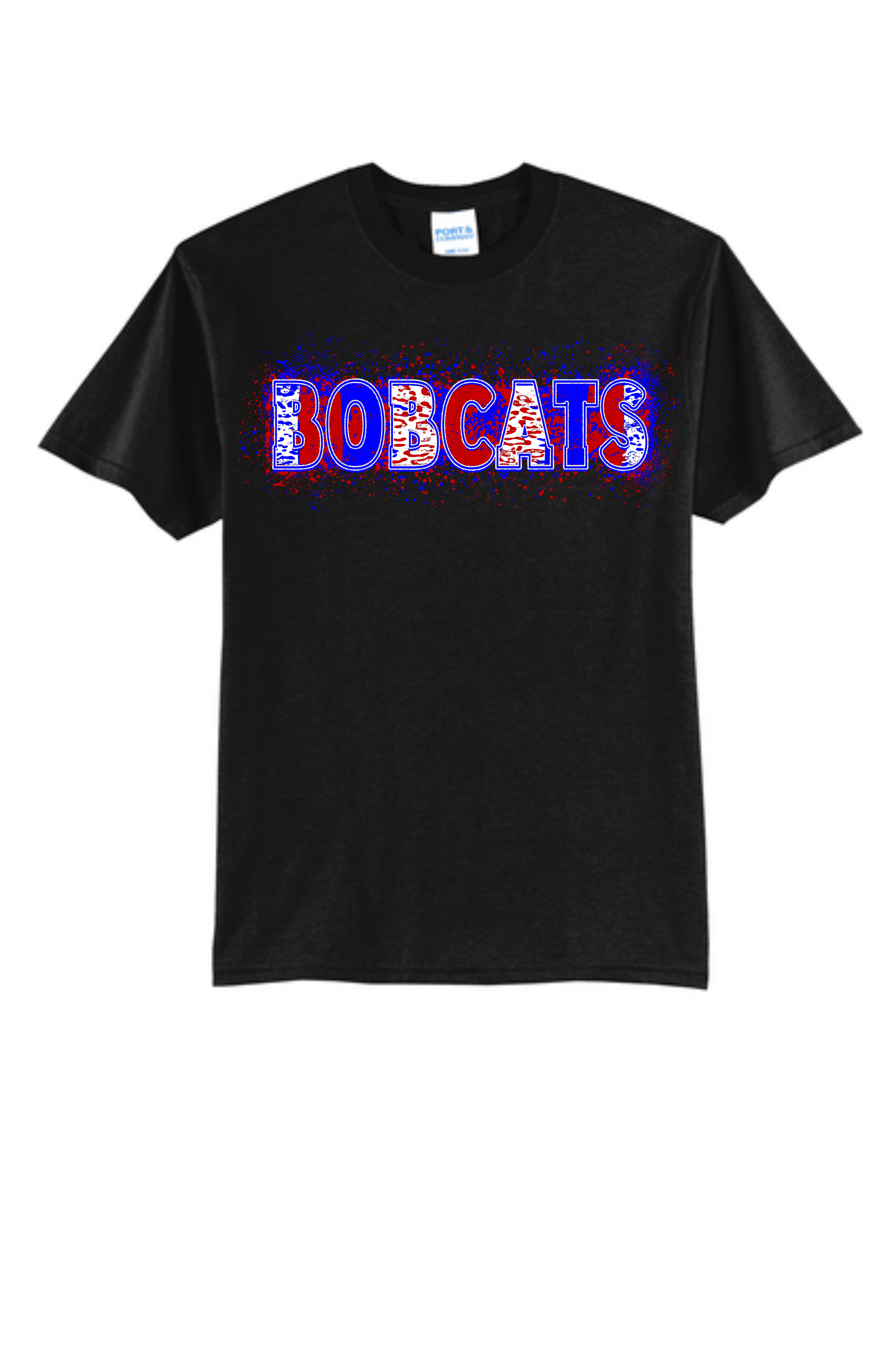 A black short-sleeved t-shirt featuring the word 