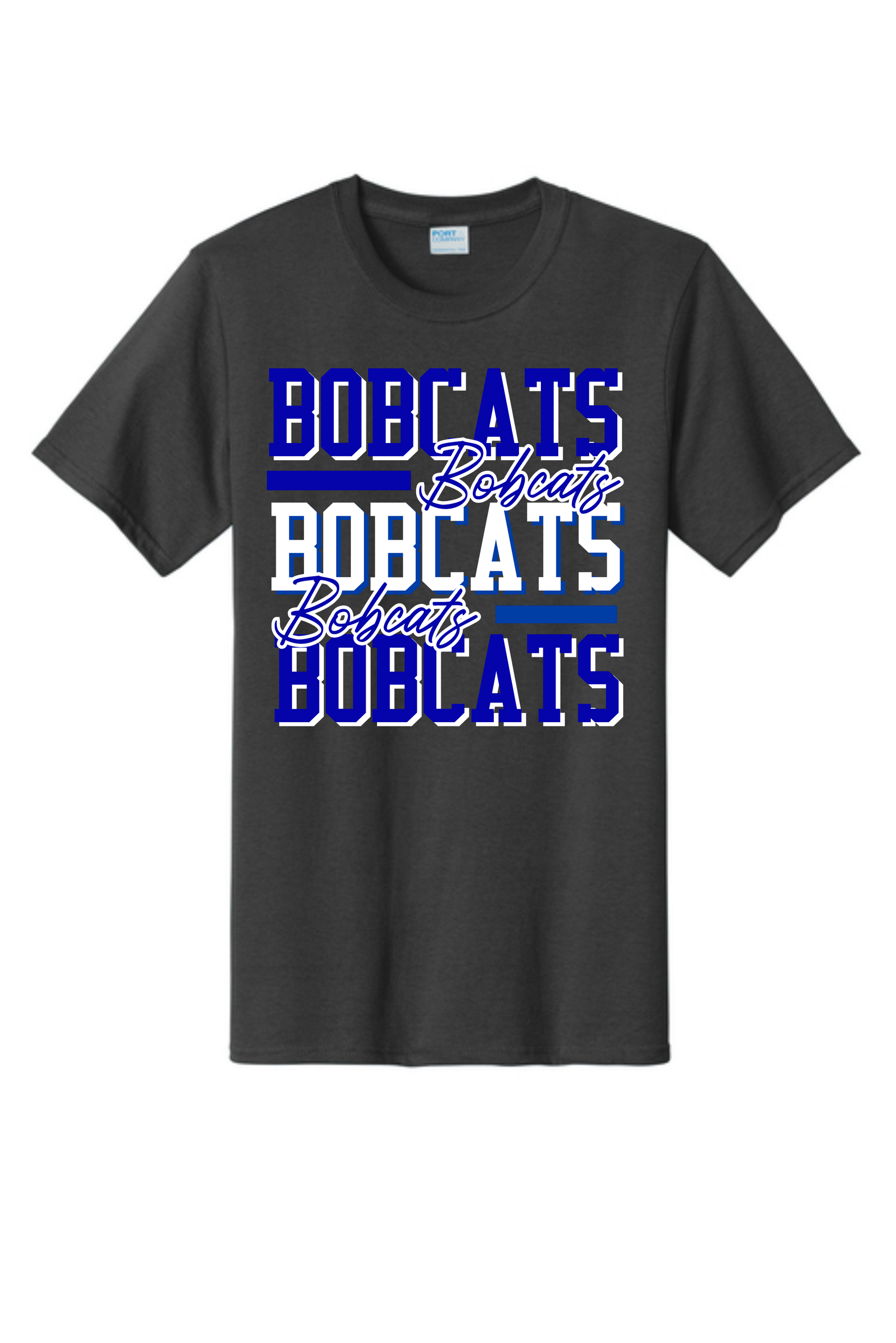 Dark gray short-sleeved t-shirt featuring the word 