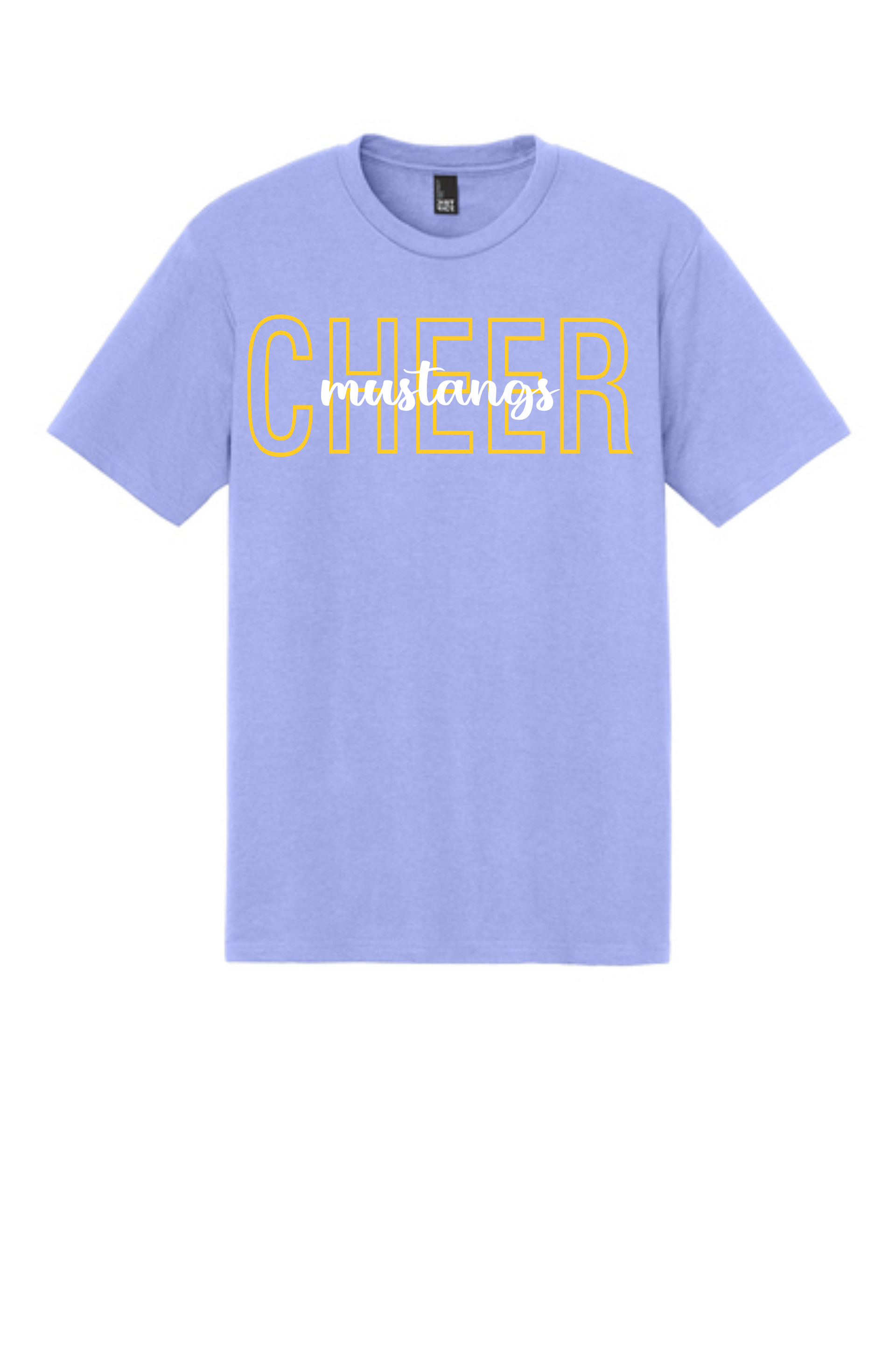 A light purple t-shirt featuring the word 