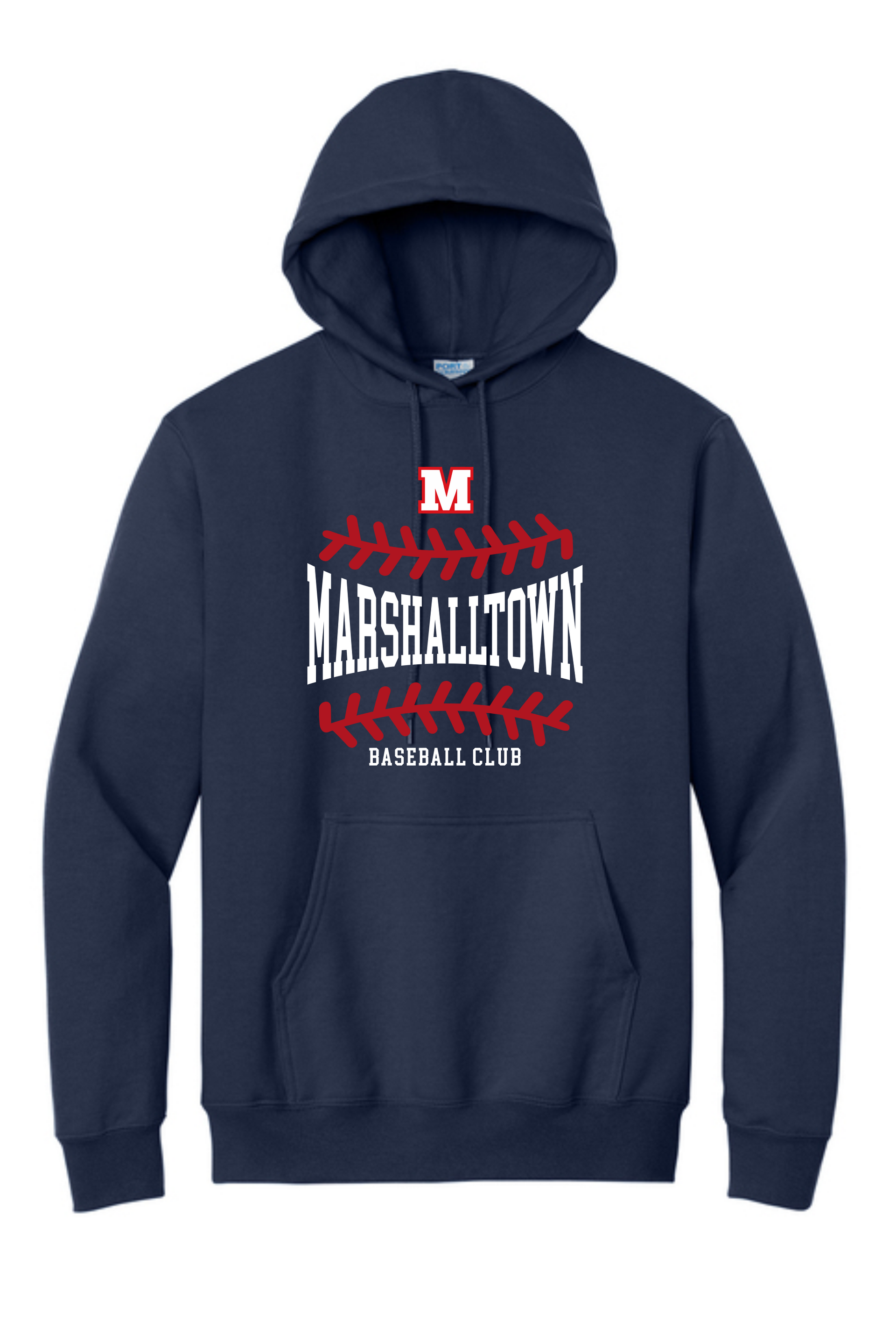 A dark navy blue t-shirt featuring the white text 