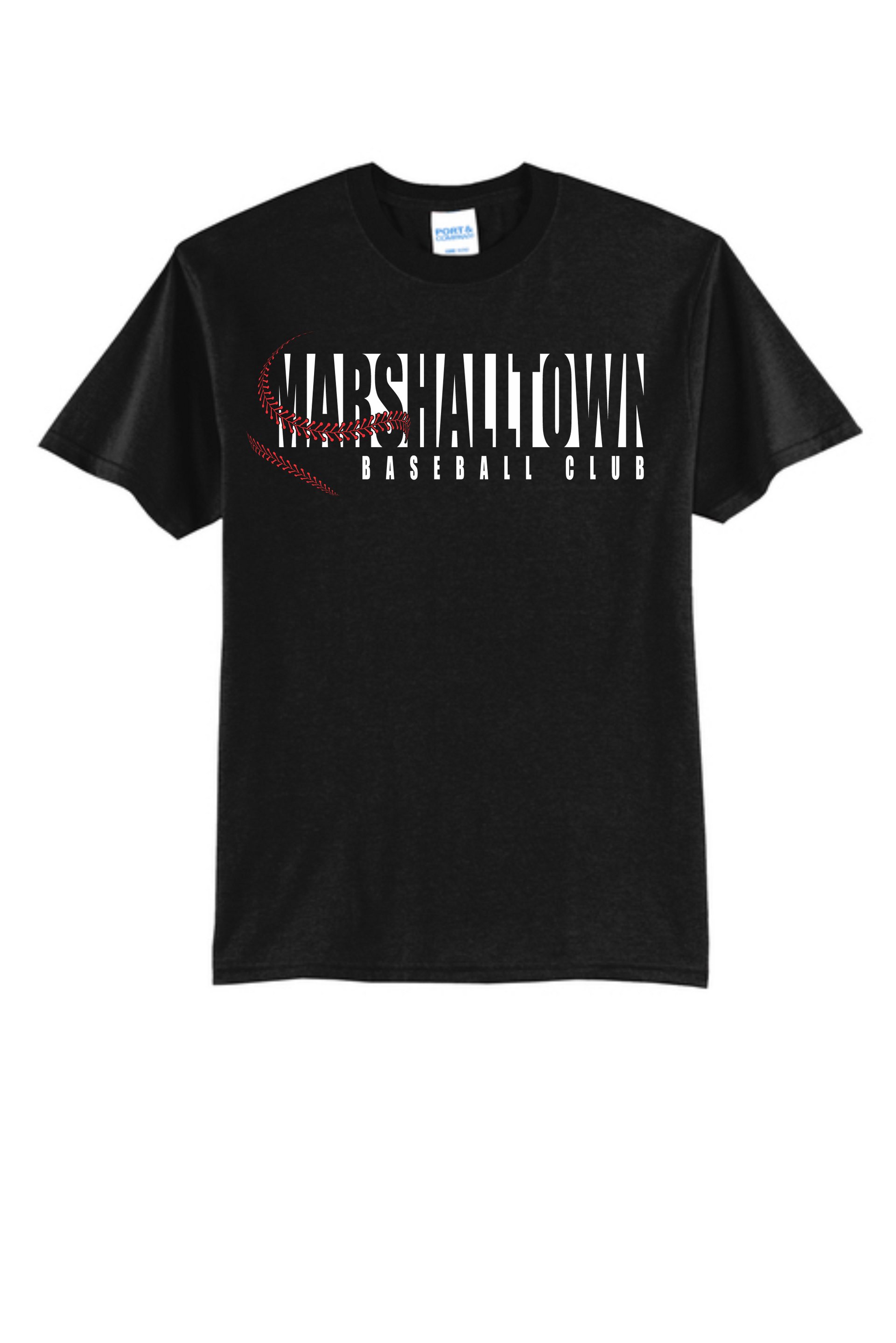 Black crew-neck t-shirt featuring the white text 