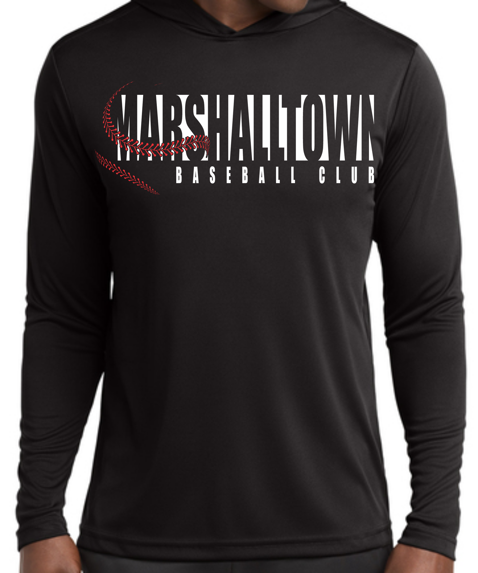 Black crew-neck t-shirt featuring the white text 