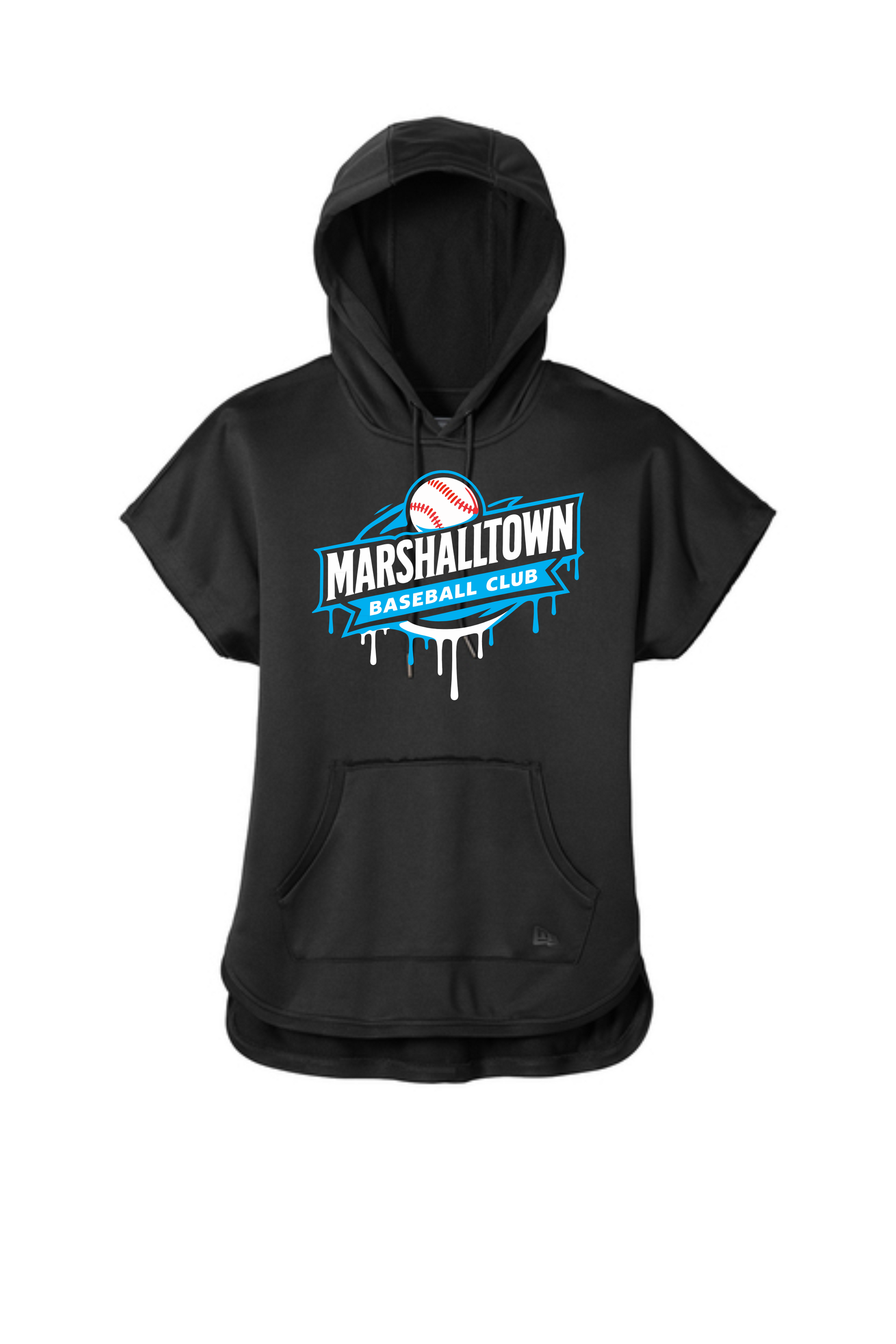 Short-sleeve charcoal hoodie with a 