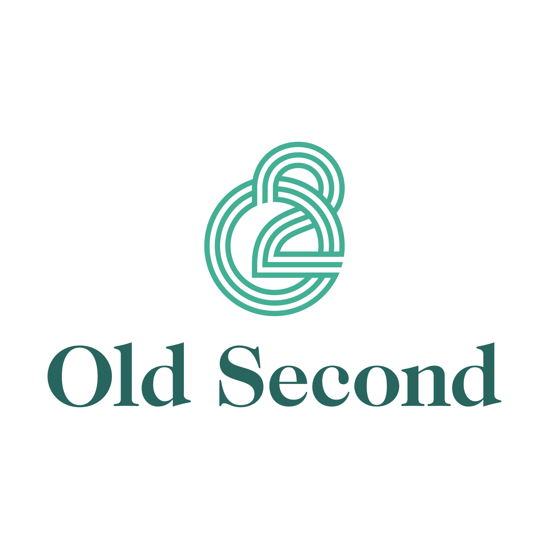Logo for Old Second Bank in teal and white, stylized 