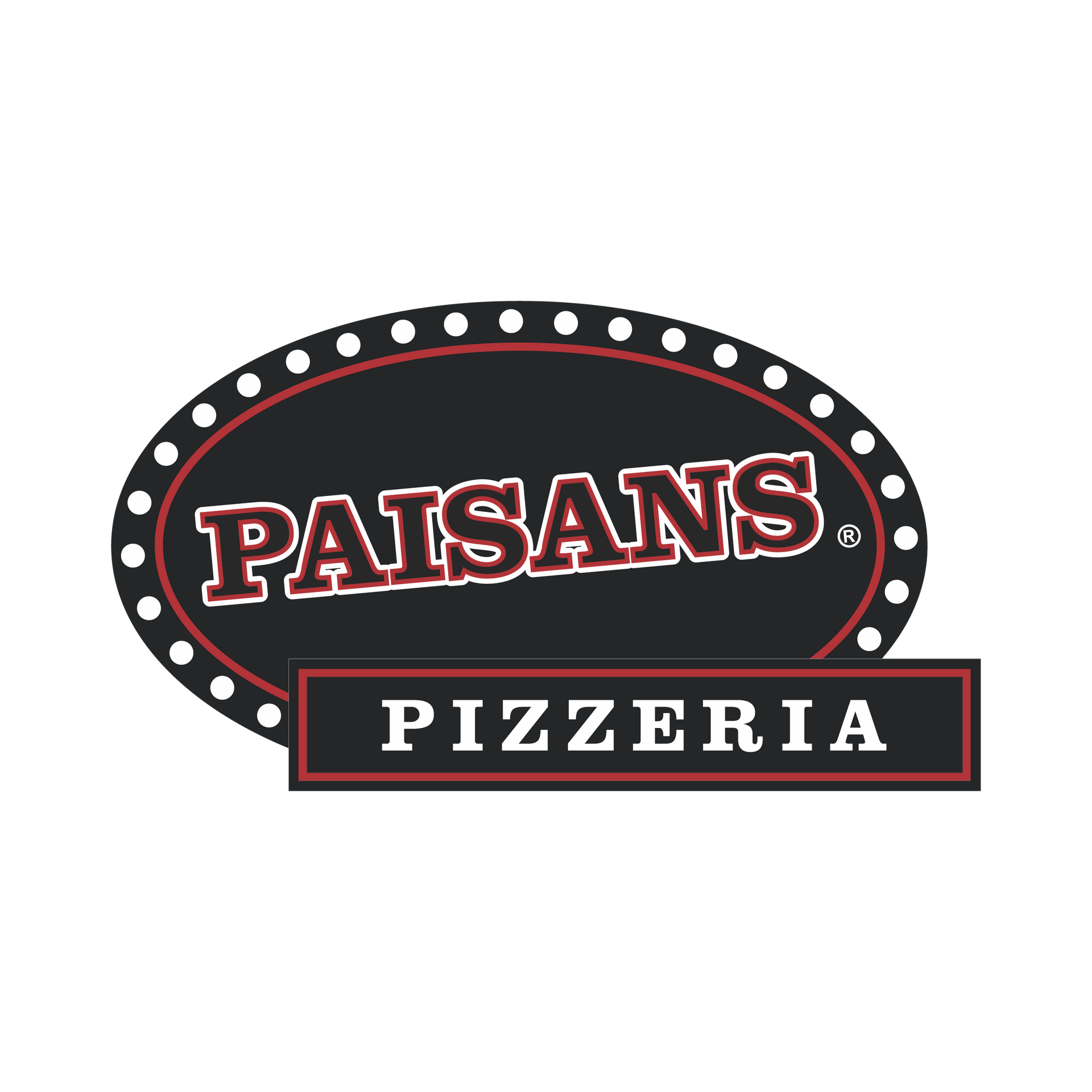 Paisans Pizzeria logo: Oval sign with 