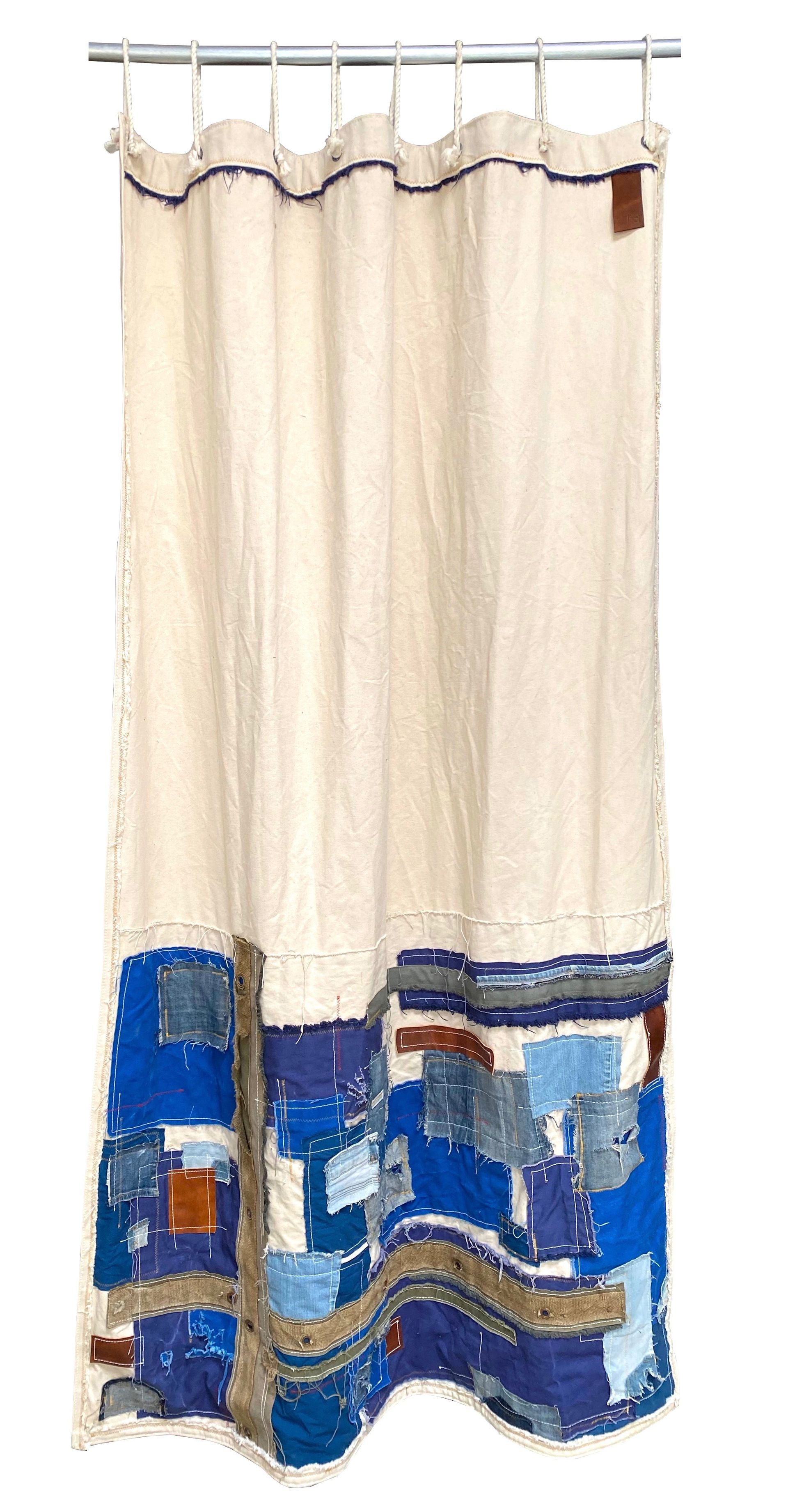 jeans gordijn tocht gordijn - paskamer gordijn - jeans gordijn - gerecyclede textiel- gordijnen op maat