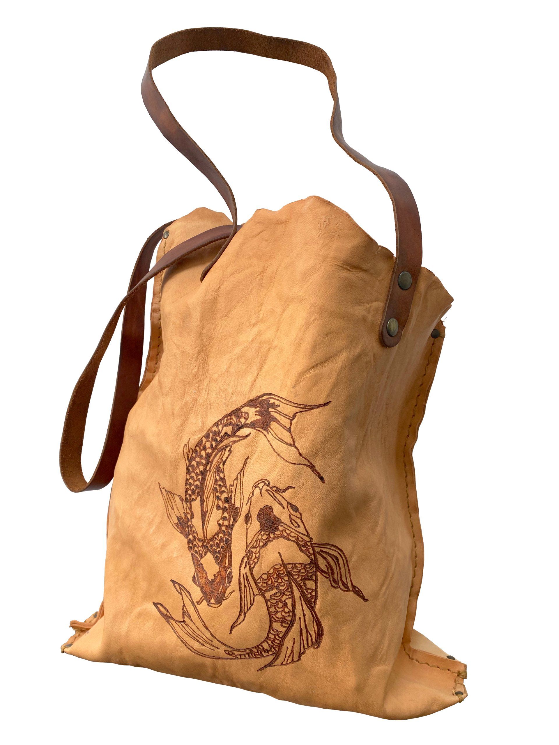 tote bag with leather carving leren tote bag - tote bag
