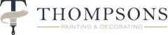 Thompsons Painting & Decorating logo with stylized paintbrush and gray serif text on a white background