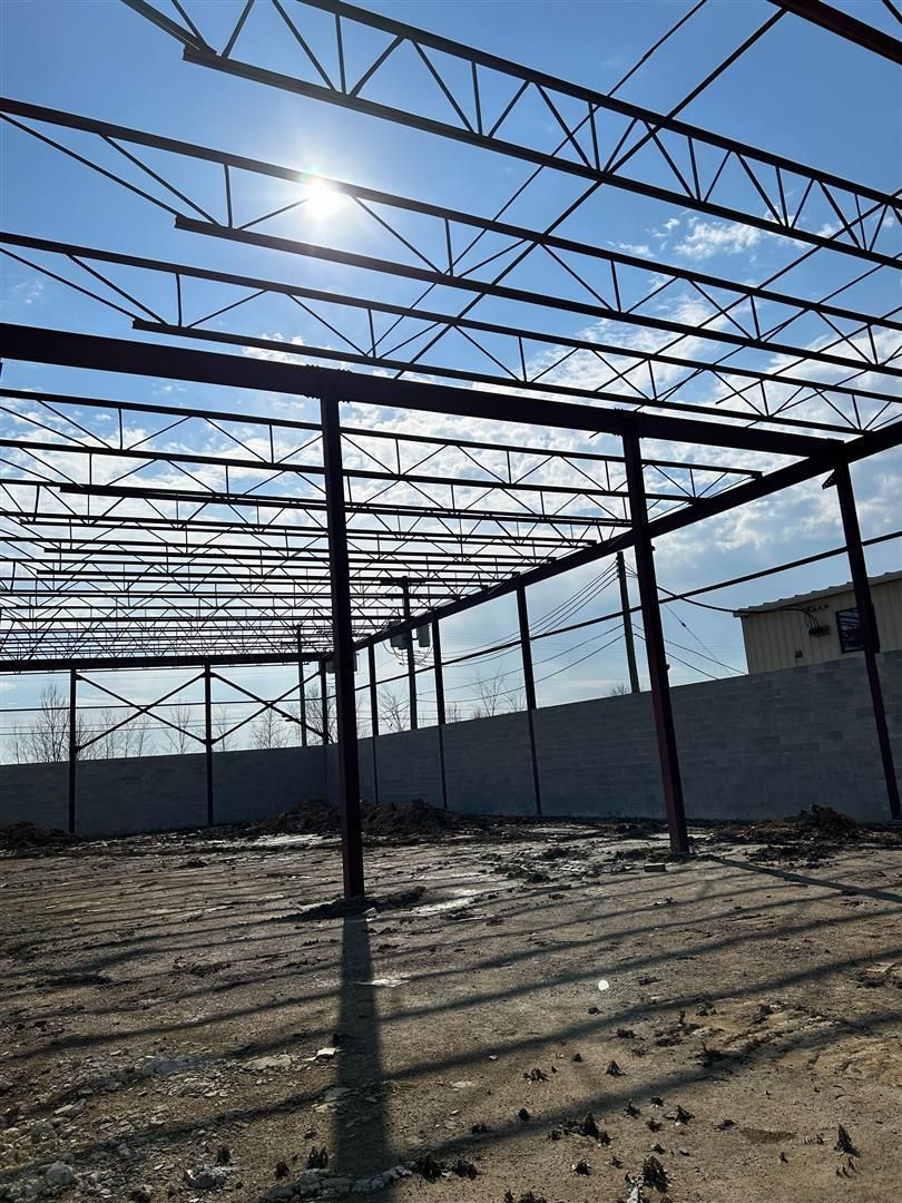 Steel Frame Structure Inside Auto Repair Building Under Construction | Auto DR