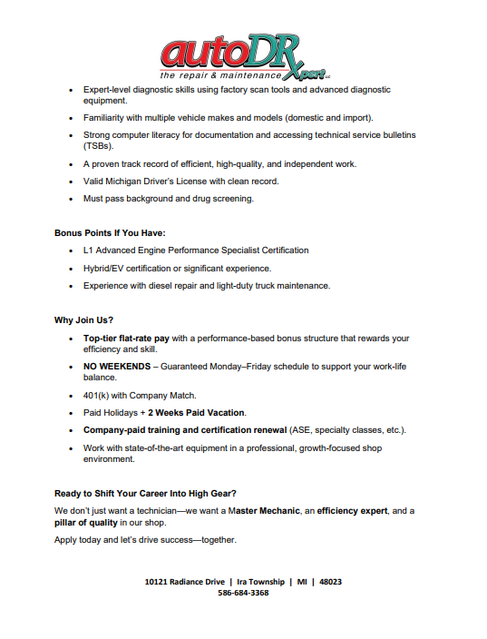 Automotive Technician Skills And Qualifications Overview | Auto DR