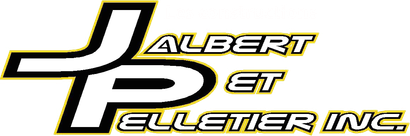 Logo de JP Albert Pelletier Inc. en lettres blanches bordées de noir et de jaune.