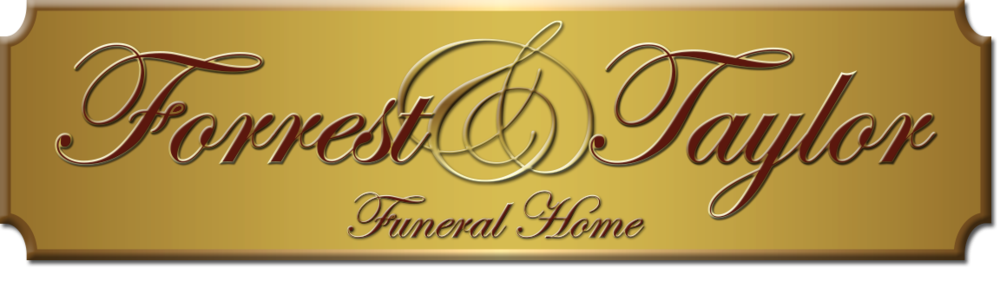 Forest & Taylor Funeral Home logo on a gold plaque with dark script lettering.