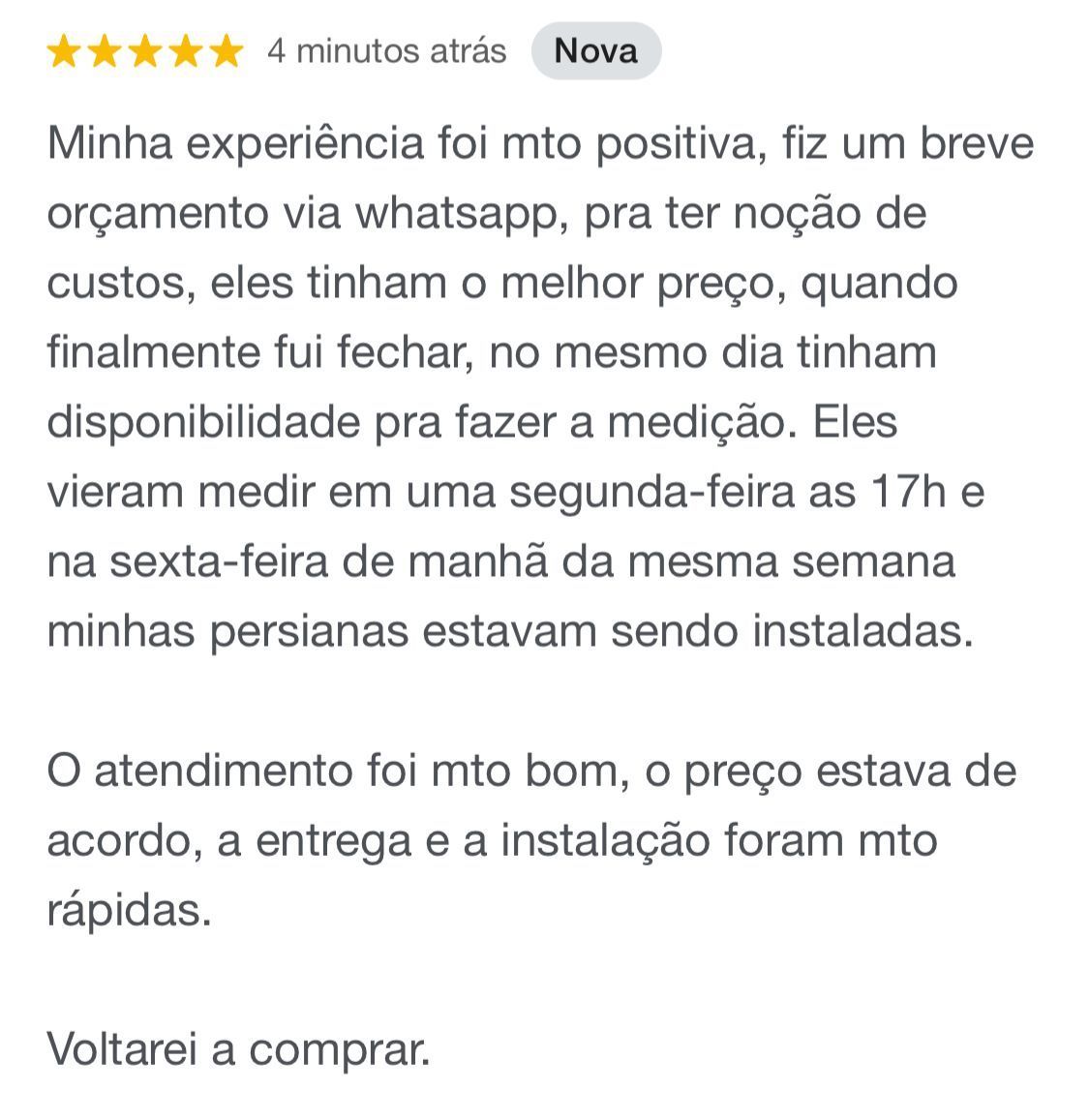 Depoimento de Cliente - Persianas Ipiranga