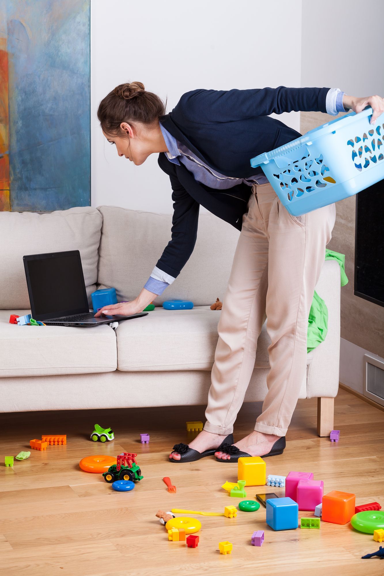 woman working and taking care of the house