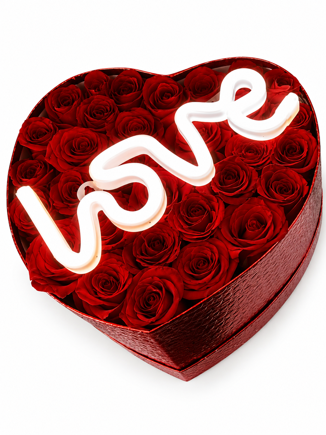 Arreglo de rosas con Neon Love.