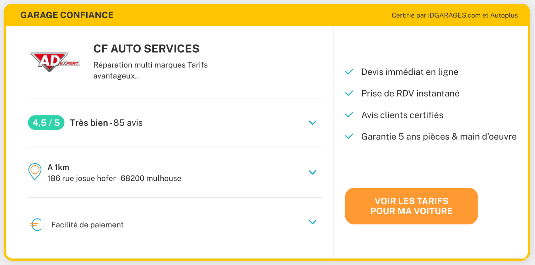 Une capture d'écran d'un site Web pour les services automobiles CF.