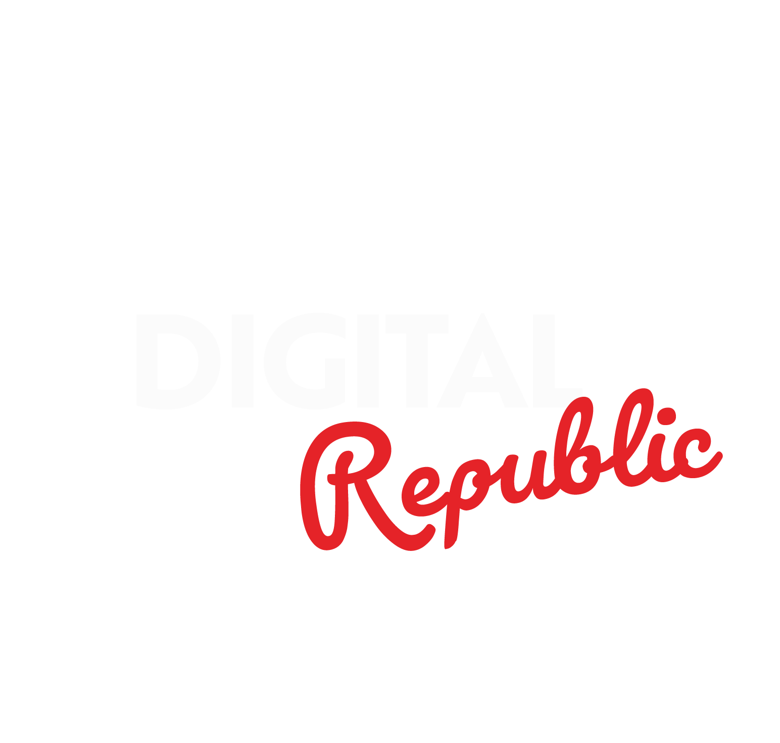 A red and white logo for digital republic on a white background.