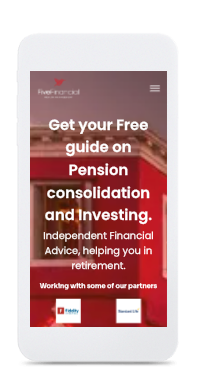 A white cell phone with the words get your free guide on pension consolidation and investing on the screen.