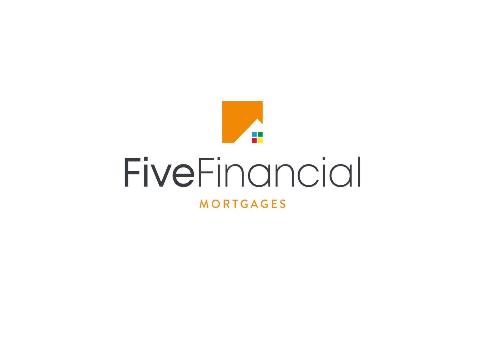 A logo for five financial mortgages with a house on a white background.
