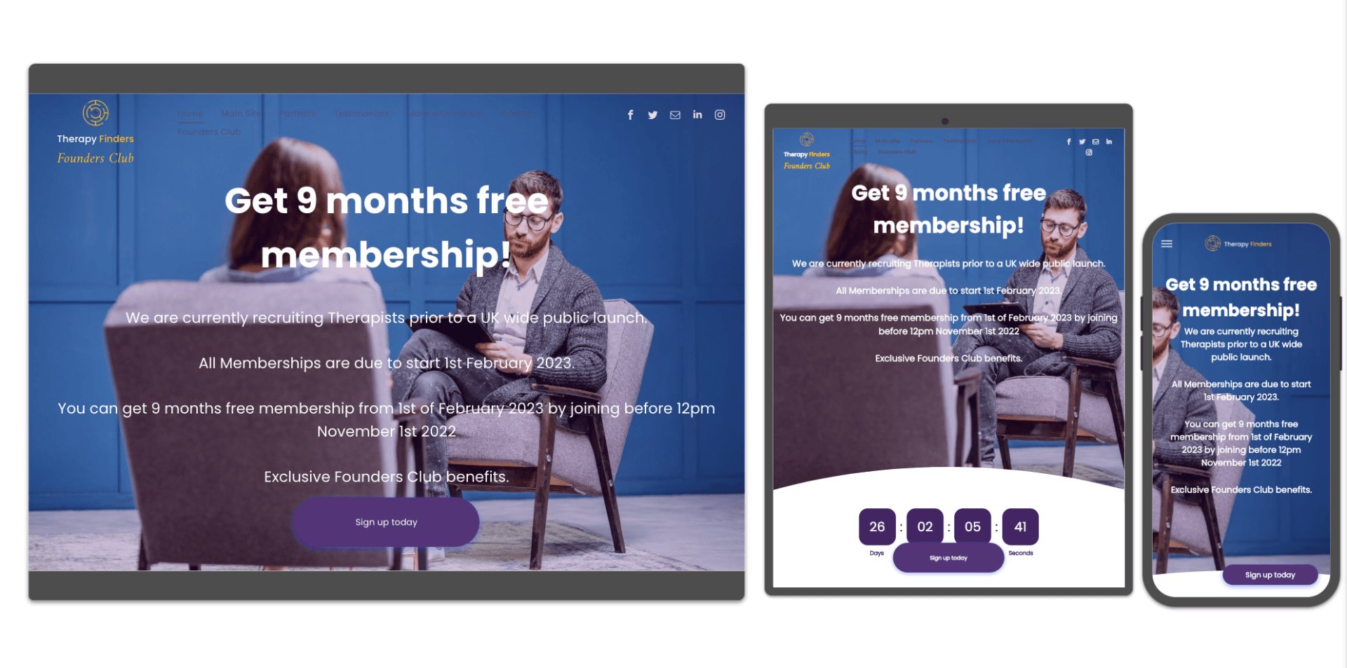 A man and a woman are sitting in chairs on a website.