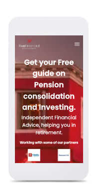 A white cell phone with the words get your free guide on pension consolidation and investing on the screen.