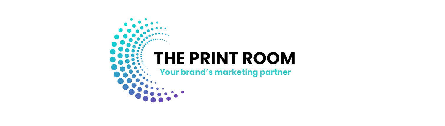 The print room logo is a blue and purple circle with dots on it.