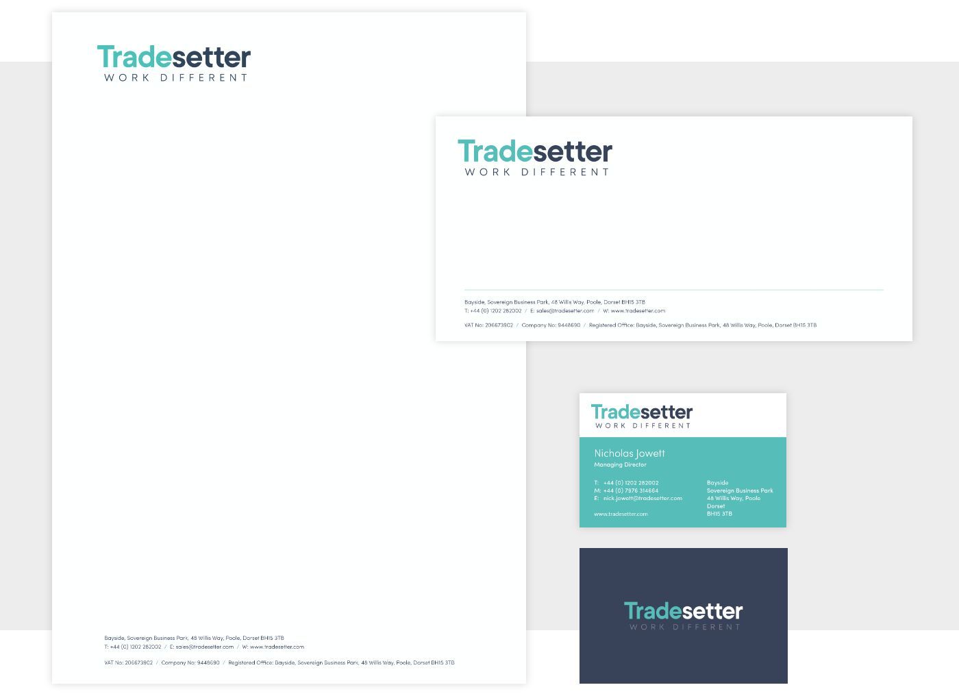 A set of business cards and a letterhead for tradesetter