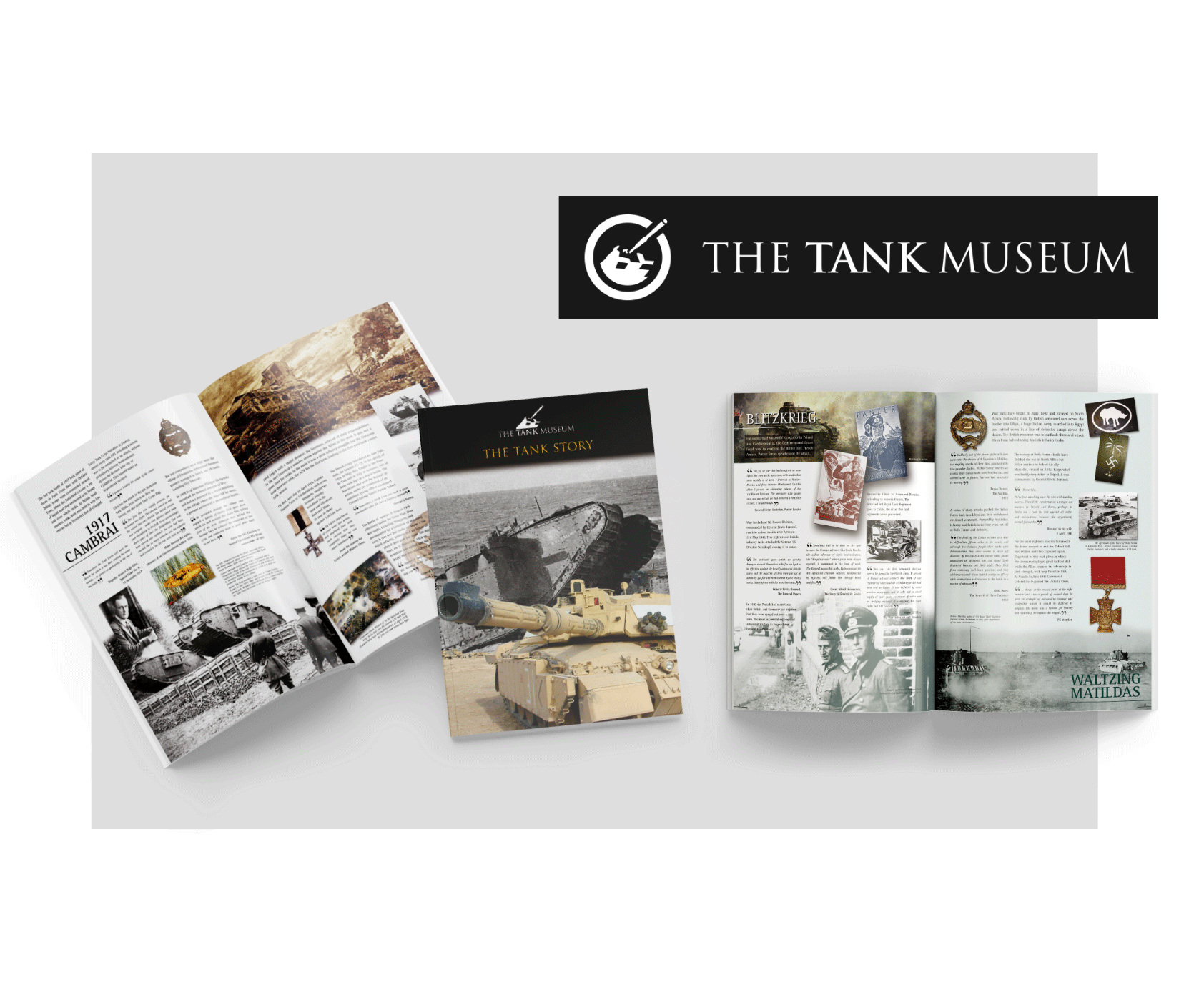 A brochure for the tank museum is sitting on a table.