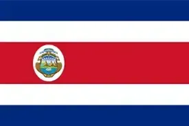 Costa Rica flag with red center band and national emblem on a white stripe