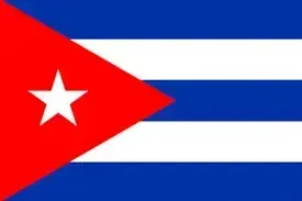 Cuban flag with a red triangle, white star, and blue and white horizontal stripes